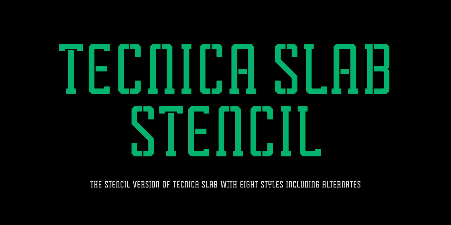 Przykład czcionki Tecnica Slab Stencil 1 Regular Alternate